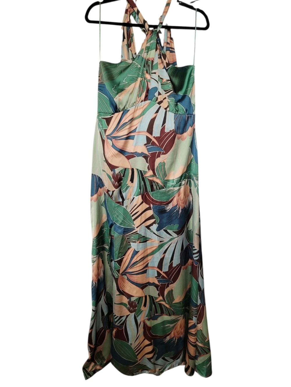 NWT- Mango Green and Teal Tropical Halter Maxi Dress - Picture 7 of 13